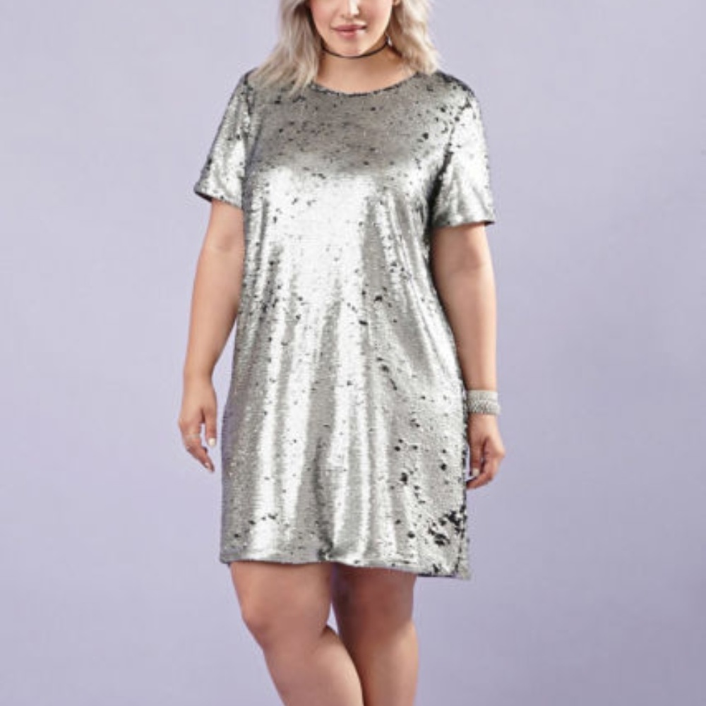 Forever 21 Silver Sequin Low Back Dress